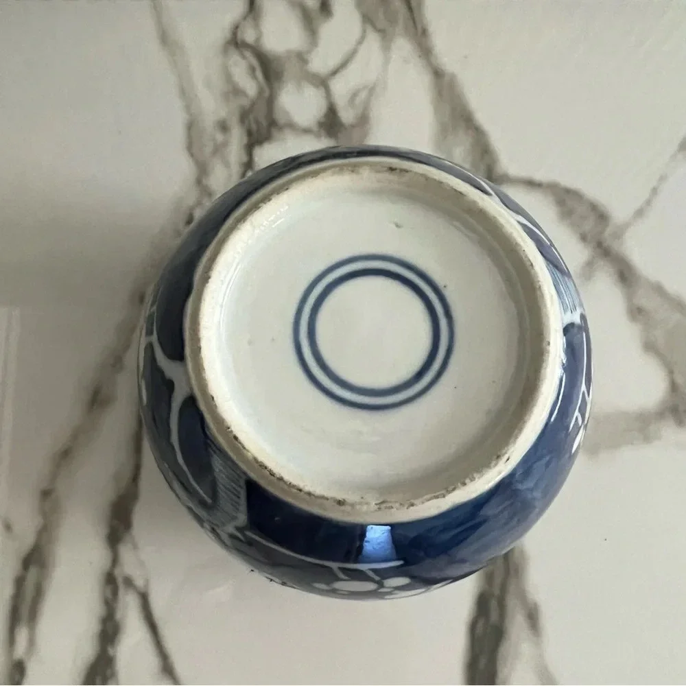 Vintage Chinoiserie Cherry Blossom Blue White Ginger Jar Floral Vase Home Decor